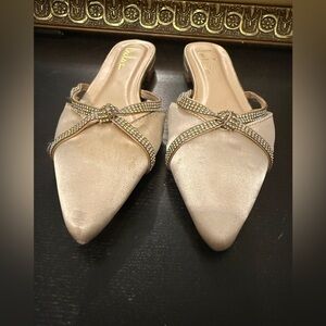 Lulu's Cream Rhinestone Mules